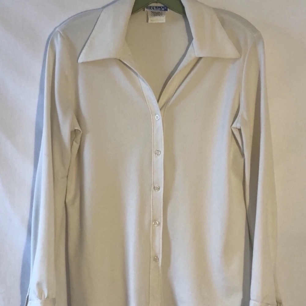 Vtg Ship N Shore Womens 12 Off White Lightweight Long Sleeve Button Up Collar